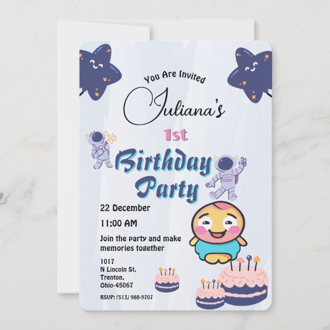 Convite Aniversário do Space Explorer - Astronautas e Estr (Frente)