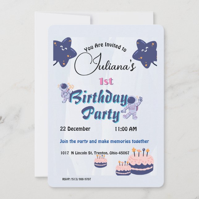 Convite Aniversário do Space Explorer - Astronautas e Estr (Frente)