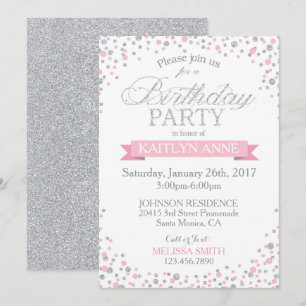 Convite Aniversário do Sparkle Silver Glitter e do Sprink