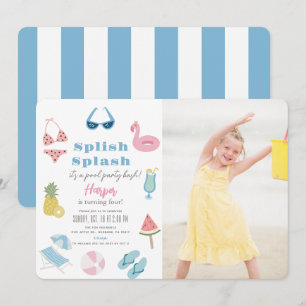 Convite Aniversário do Splash Splash Piscina Party Girl