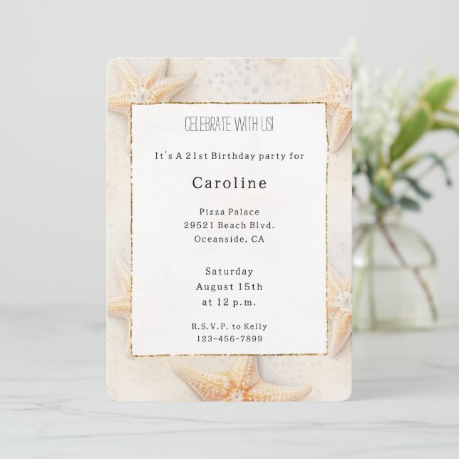 Convite Aniversário do Starfish do Oceano de Praia (Em pé/Frente)