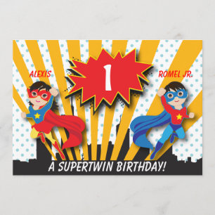 Convite Aniversário do Super Herói da Garota Gêmea