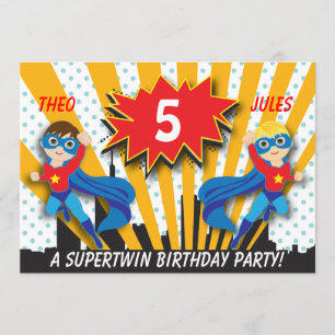 Convite Aniversário do Super Herói Gêmeos  Cabelos cast