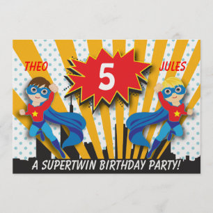 Convite Aniversário do Super Herói Gêmeos Cabelos cast