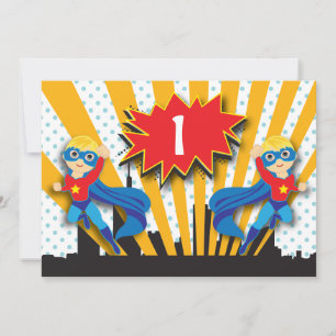 Convite Aniversário do Super Herói Gêmeos Loira