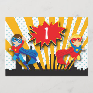 Convite Aniversário do Super Herói Gêmeos  Menina