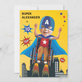 Convite Aniversário do Super Herói Voando em Cadeira de Ro