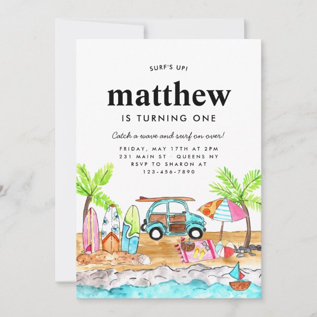 Convite Aniversário do surf Conselho Summer Wave Surfing (Frente)
