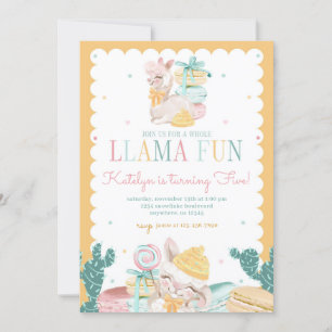 Convite Aniversário do Sweet Llama Pastel com Cactus