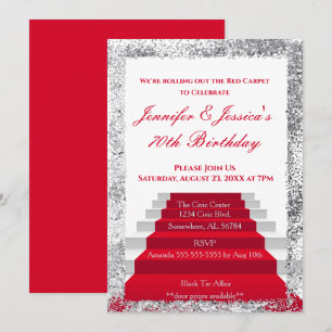 Convite Aniversário do tapete vermelho branco e prateado