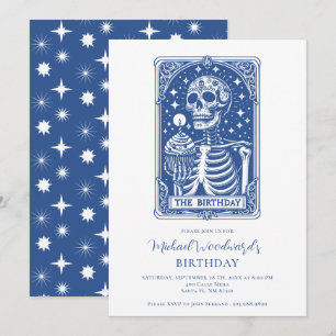 Convite Aniversário do Tarot Esqueleto Azul