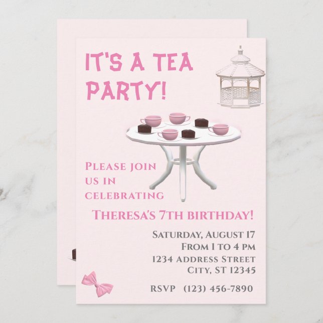 Convite Aniversário do Tea Party (Frente/Verso)