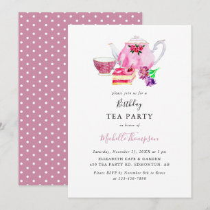 Convite Aniversário do Tea Party - Pink Teapol - Mancha A