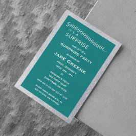 Convite Aniversário do Teal and Silver Glitter Surprise Pa