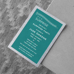 Convite Aniversário do Teal e do Silver Glitter Surprise 