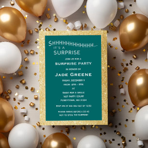 Convite Aniversário do Teal e Dourado Glitter Surprise Par