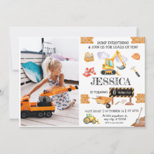 Convite Aniversário do Tema Caminhões de Construção