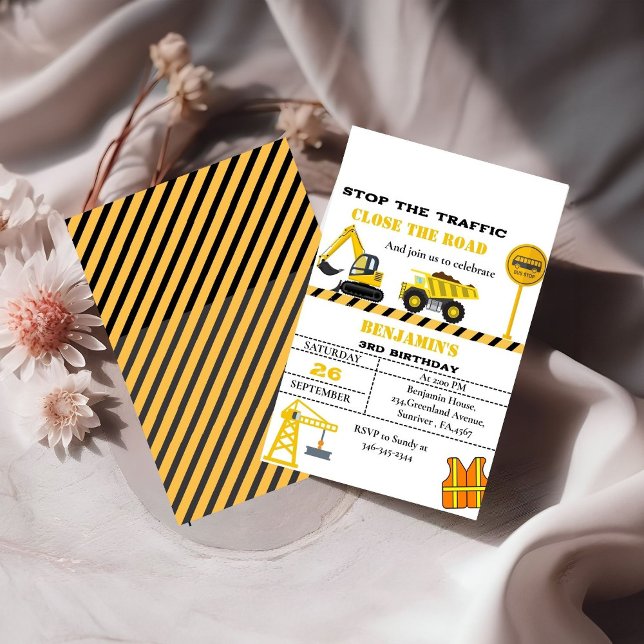 Convite Aniversário do tema construção do caminhão (Criador carregado)