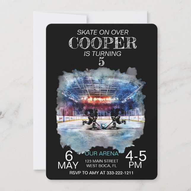 Convite Aniversário do Tema de Hóquei da Watercolor Arena (Frente)