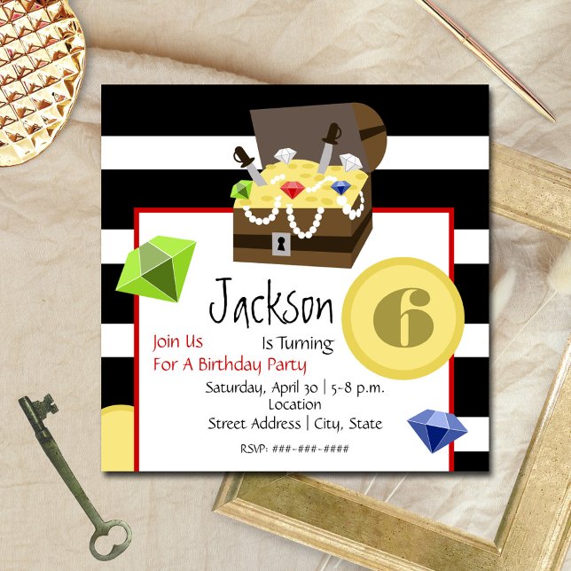 Convite Aniversário do Tesouro Pirata - Moedas do Peito e  (Criador carregado)