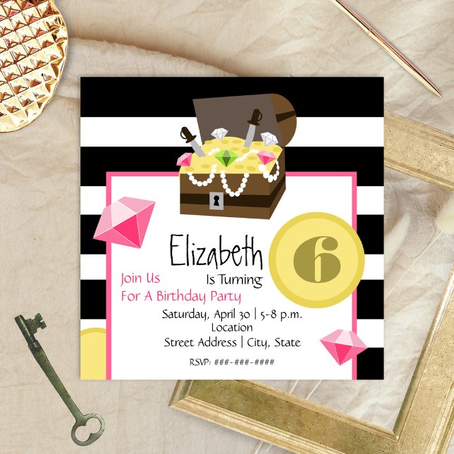 Convite Aniversário do Tesouro Pirata - Moedas do Peito e  (Criador carregado)