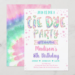 Convite Aniversário do Tie Dye Rainbow Boho Hippie Girls