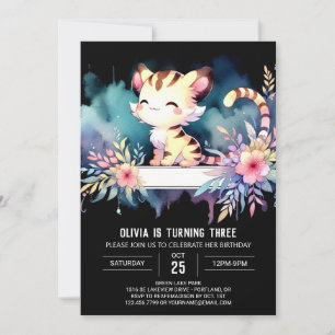 Convite Aniversário do Tigre de Aquarela Adorável