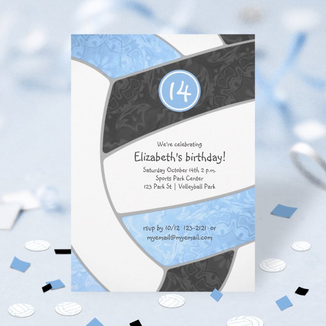 Convite Aniversário do time de voleibol negro azul ou femi (Criador carregado)