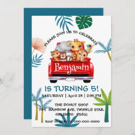 Convite Aniversário do trator da fazenda da selva do Zoo