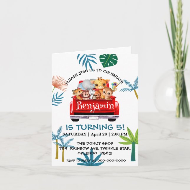 Convite Aniversário do trator da fazenda da selva do Zoo (Frente)