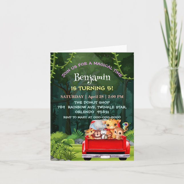 Convite Aniversário do trator da fazenda da selva do Zoo (Frente)