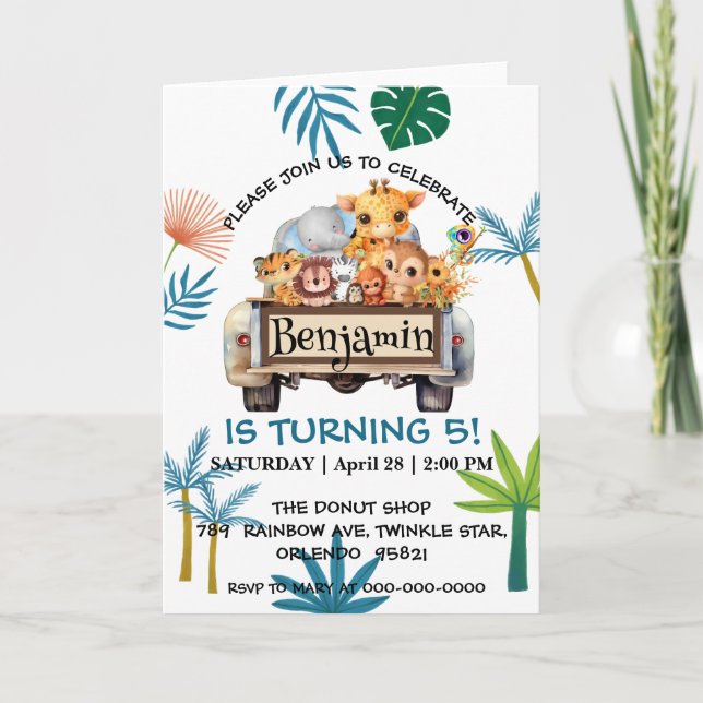 Convite Aniversário do trator da fazenda da selva do Zoo (Frente)