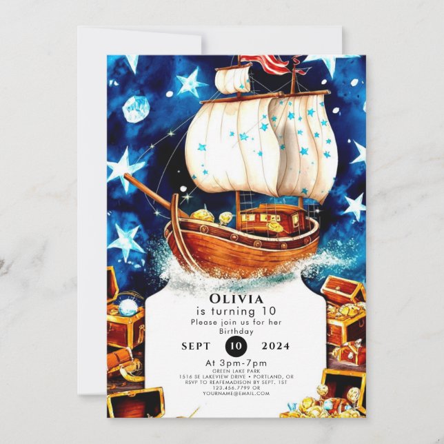 Convite Aniversário do "Treasure Hunt Pirate" das Crianças (Frente)