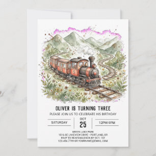 Convite Aniversário do Trem a Vapor Vintage Rust