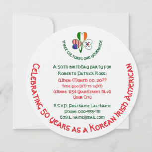 Convite Aniversário do Trevo Irlandês Coreano Americano