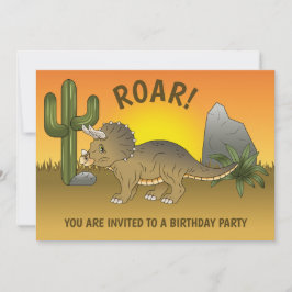 Convite Aniversário do Triceratops Dinossauro Pôr do Sol n
