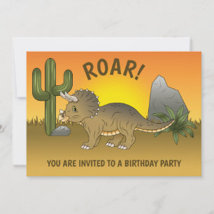 Convite Aniversário do Triceratops Dinossauro Pôr do Sol n