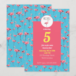 Convite Aniversário do Tropical Summer Pink Flamingo Patte