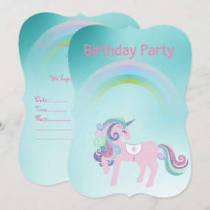 Convite Aniversário do unicórnio bonito Aqua rainbow