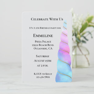 Convite Aniversário do Unicórnio Púrpura Rosa Aqua