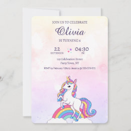 Convite Aniversário do Unicórnio Rosa e Púrpura