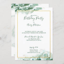 Convite Aniversário do Unisex de Moldura Dourada de Mármor