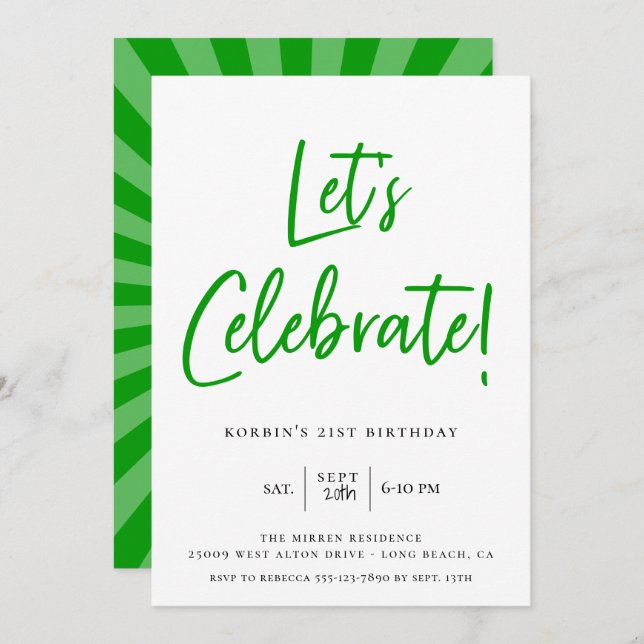 Convite Aniversário do Vamos Celebra o Script Verde Modern (Frente/Verso)