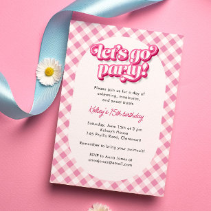 Convite Aniversário do Vamos Pink Gingham Go Party