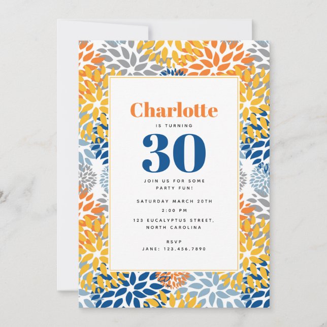 Convite Aniversário do Verão Floral Abstrato Brilhante (Frente)