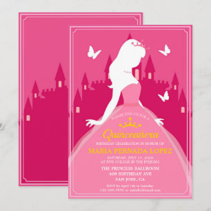 Convite Aniversário do Vestido Rosa Elegante Quinceañera