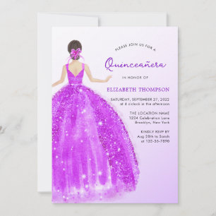Convite Aniversário do Vestido Roxo Espelho Roxo Quinceañe