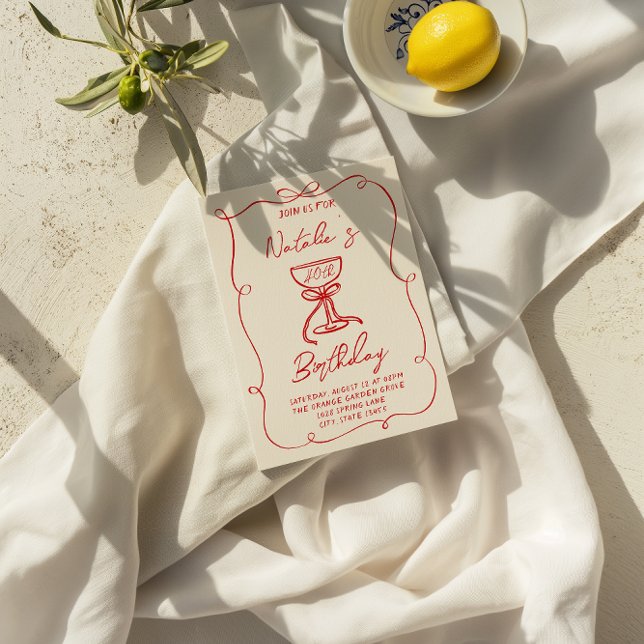 Convite Aniversário do Vidro de Champanhe Vermelho Desenha (Criador carregado)