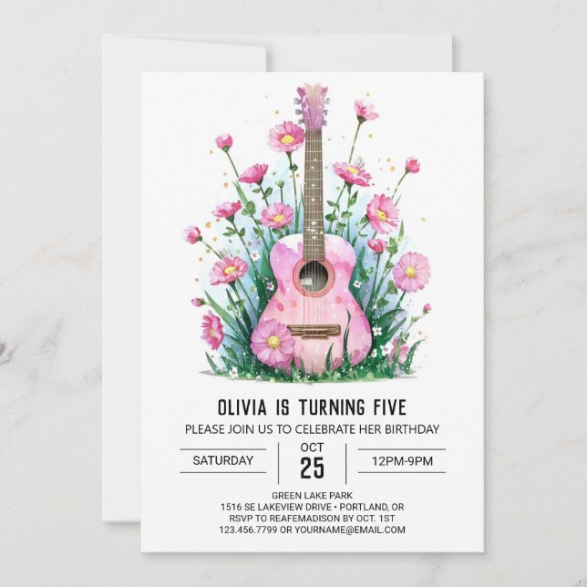 Convite Aniversário do Violão de Músico Acústico (Frente)