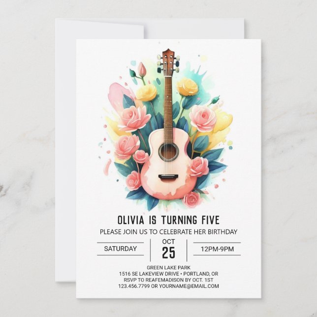 Convite Aniversário do Violão de Músico Acústico (Frente)